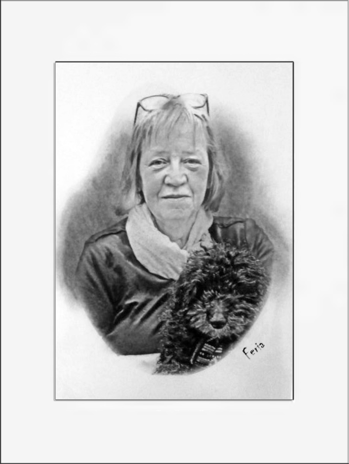 Retrato Carboncillo señora con perro